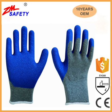 13 Gauge Blau Sicherheit Working Crinkle Latex Palm Coated Handschuhe